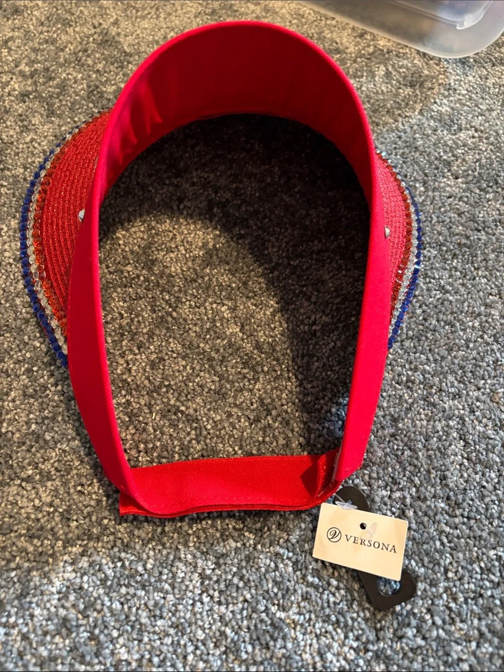 Ladies red straw patriotic Visor